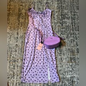 BUNDLE OF LAVENDER/FLORAL MIDI DRESS, SIZE L AND JUICY COUTURE CROSSBODY PURSE!